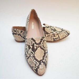 ALDO Tan Snakeskin Classic Flat Slip On Loafers 8